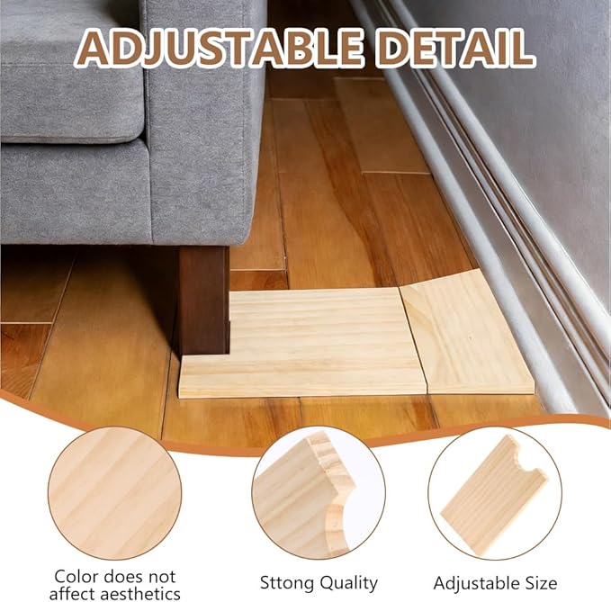 2 Pack Wooden Couch Wall Stopper Sofa Spacers, Adjustable Furniture Wall Protectors Headboard Bumpers Stoppers (Squre)