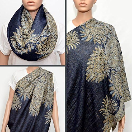 Nursing Cover - Nursing Scarf - Nursing Infinity Scarf - Breastfeeding Cover (Navy Blue with Floral Golden Beige Pattern)
