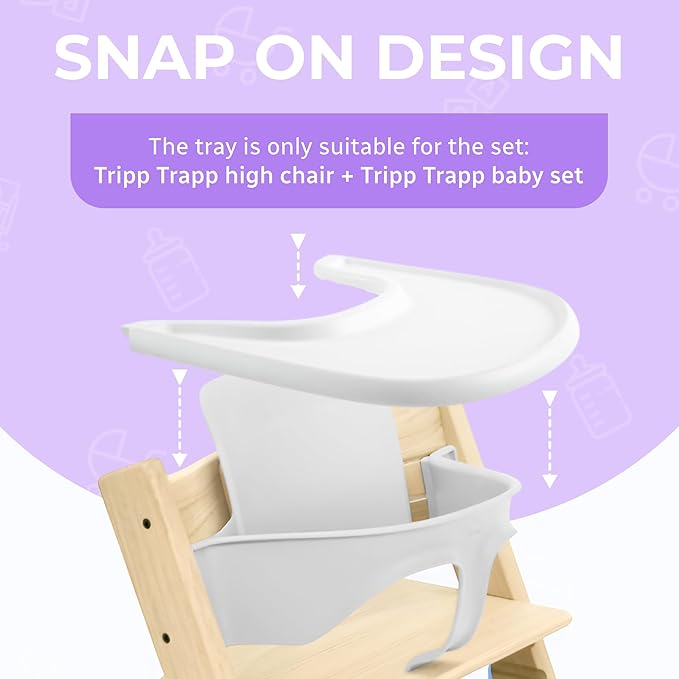 High Chair Tray Compatible with Stokke Tripp Trapp Chair – Matte Gray – NO Suction Plate Feature – Ergonomic Curved Design – BPA-Free, Easy to Assemble