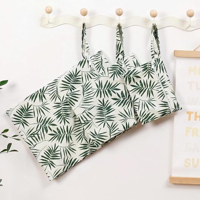 Waterproof Wet Bags, 3 Sizes Storage Bag for Baby Items and Travel, Reusable Diaper Bag with Zippered Pockets and Handle, Set of 3