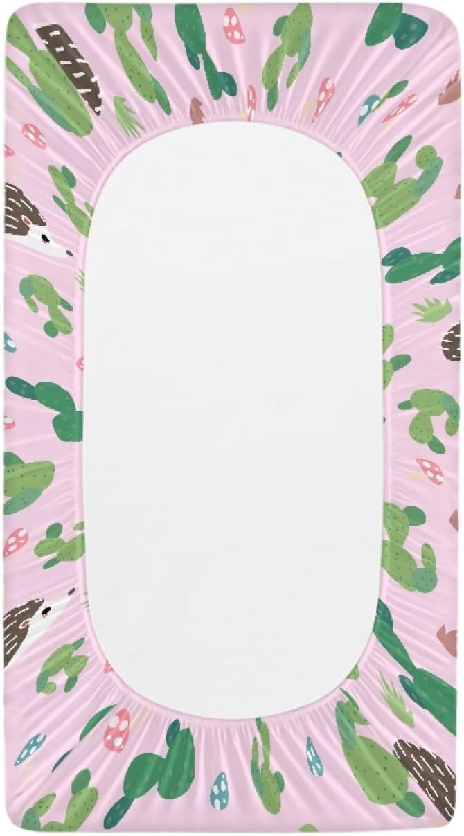 GOSTONG Hedgehog Cactus Print Baby Changing Pad Cover for Boys Girls Cozy Breathable & Washable Stretchy Fabric Diaper Table Cover Sheets, Fit 32x16 Inches Changing Mat