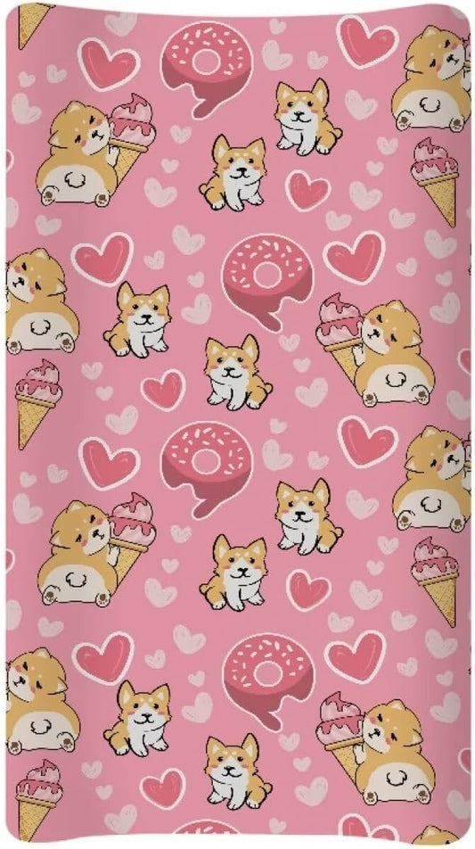 Dog Heart Valentine Changing Pad Cover Waterproof Diaper Changing Cover Durable Breathable Soft Universal Tray Table Mat Infant/Toddler