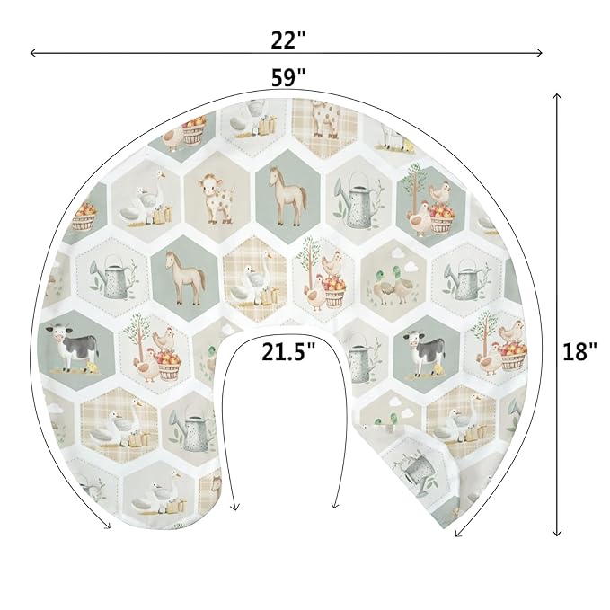 Farm Party Nursing Pillow Covers for Boy Girl Farm Cow Pig Horse Duck Chick Meadow Tractor Nursery Pillow Slipcover for Breastfeeding Pillows Farm Animals Life Soft Stretchy Cover for Newborn Infant