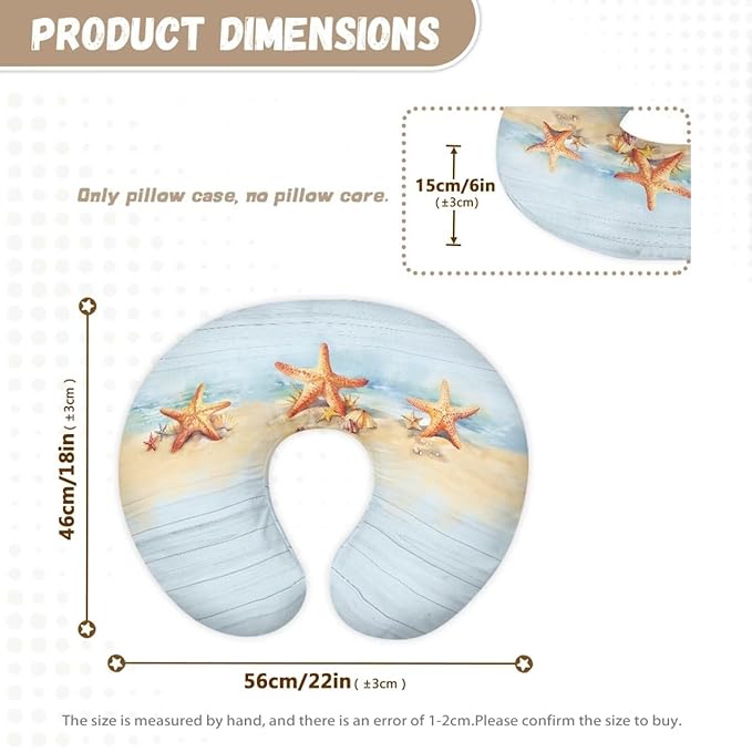 Wooden Plank and Starfish Nursing Pillow Cover for Baby Boy Girl Breastfeeding Slipcover Infant Newborn Nursery Bottle Pillowcase Stretchy Replaceable Pillow Cover Slipcover