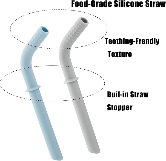 PandaEar Stainless Steel Baby Feeding Set | 2 Divided Suction Plates, 2 Spill-Proof Straw Cups with Silicone Sleeves, 2 Forks & 2 Spoons | Toddler Utensils for Baby Led Weaning, BPA-Free (Blue & Grey)