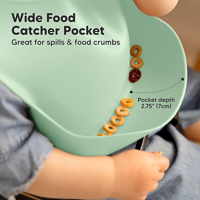 KeaBabies 2-Pack Silicone Bibs for Babies, Toddlers Girl, Boy – Sturdy Food-Grade Baby Bibs for Eating, Large Food Catcher, Clean & Put On Easily, Waterproof Toddler Feeding Essentials (Mellow)