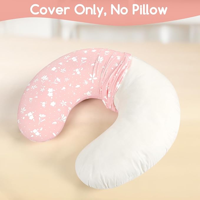 Nursing Pillow Cover, Stretchy and Soft Pillow Slipcover for Baby Boys Girls, Breastfeeding Pillow Covers for Newborn Infants, Pink, Tiny Floral
