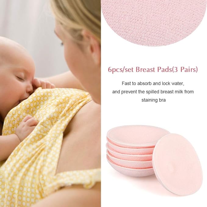 Organic Nursing Pads - 6 Washable Viscose Derived from Bamboo Breastfeeding, Reusable Breast Pads for Breastfeeding, Nipple Pad for Essentials