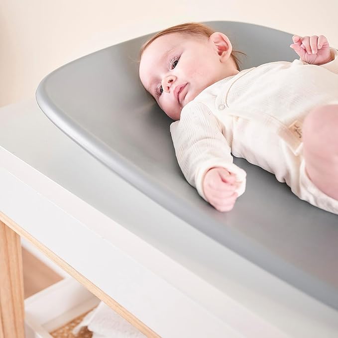 Nattou Softy Changing Pad w/Belt- Wipeable Baby Changing Mat- Durable, Water-Resistant, Cocoon Shape with Honeycomb Bottom Grips BPA-Free, Assimilates Room Temperature - Grey