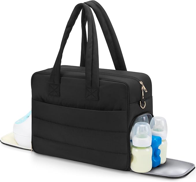 Breast Pump Bag with Insulated Breast Milk Cooler Pocket, Fits Spectra S1/S2 & Most Pumps, Water‑Resistant Work & Travel Tote with 15.6" Laptop Sleeve, Stroller Straps, Luggage Sleeve & Ice Pack
