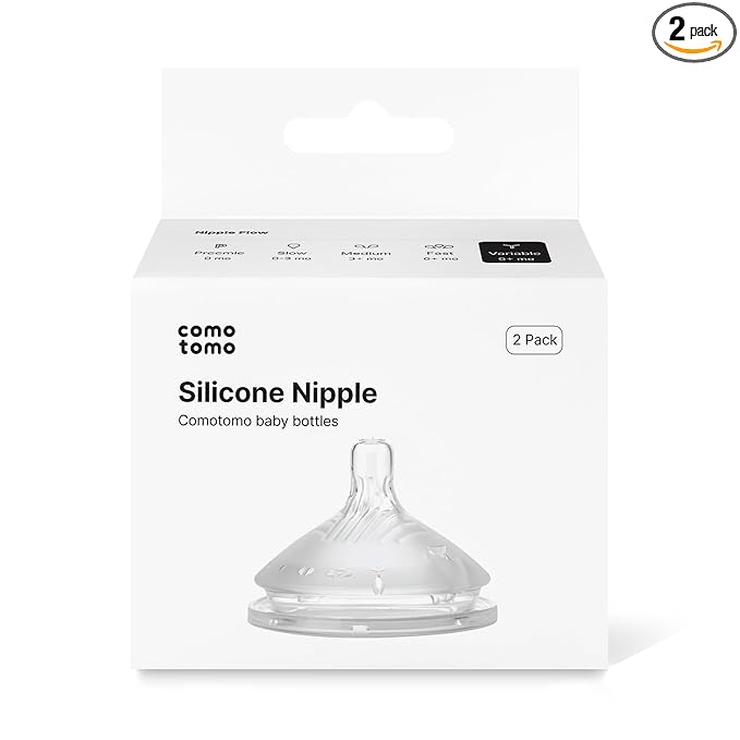 Comotomo Silicone Replacement Nipples for Baby Bottle Gen 2 (2026 Release) - Soft, Silicone Nipples with Dual Anti-Colic Vents Designed for Natural Latch (Pack of 2), Variable Flow (Y-Cut)