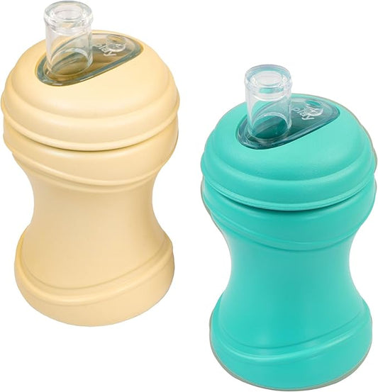 Re-Play Transition Sippy Cups for 1 Year-Old - Medical Grade Silicone Soft Spout & Travel Lid, Easy to Hold Hourglass Shape, Made in USA - 8 Oz. - Set of 2 - Aqua/Lemondrop