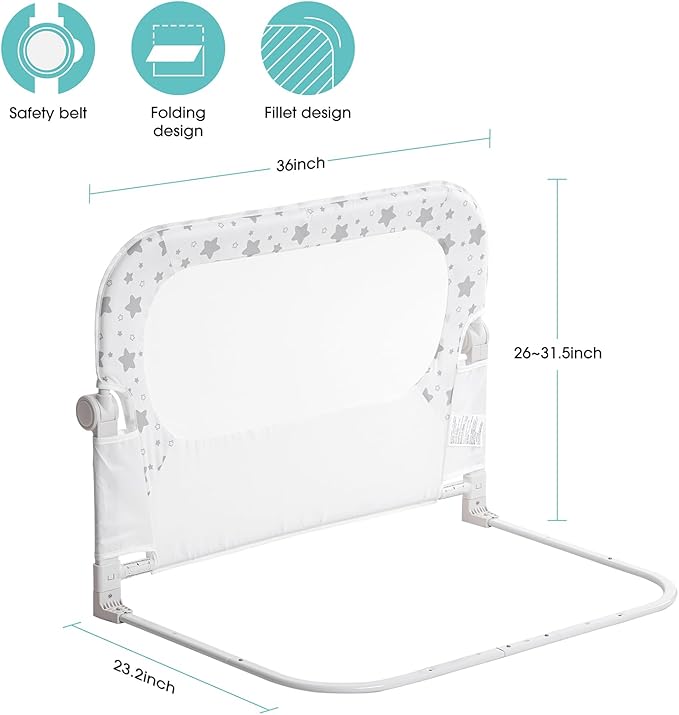 NUTIKAS Baby Bed Rail Guard for Crib - 35.7" Toddler Bed Rails for Twin,Full, Queen, Toddlers, Bunk Size Bed Swing Down Bedrail Extral Tall Child Safety Side Railing Guards for Kids