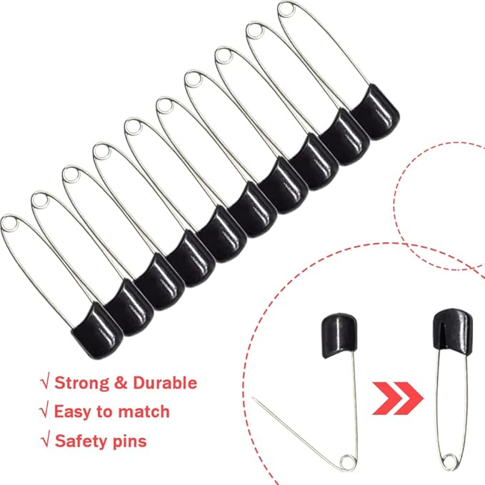 50 PCS Safety Pin 54mm/2.2in Baby Diaper Pins for Cloth Plastic Head Baby Pins for Diapers Stainless Steel Cloth Pins with Locking Closures Nappy Pin for Crafts（DT/Black）