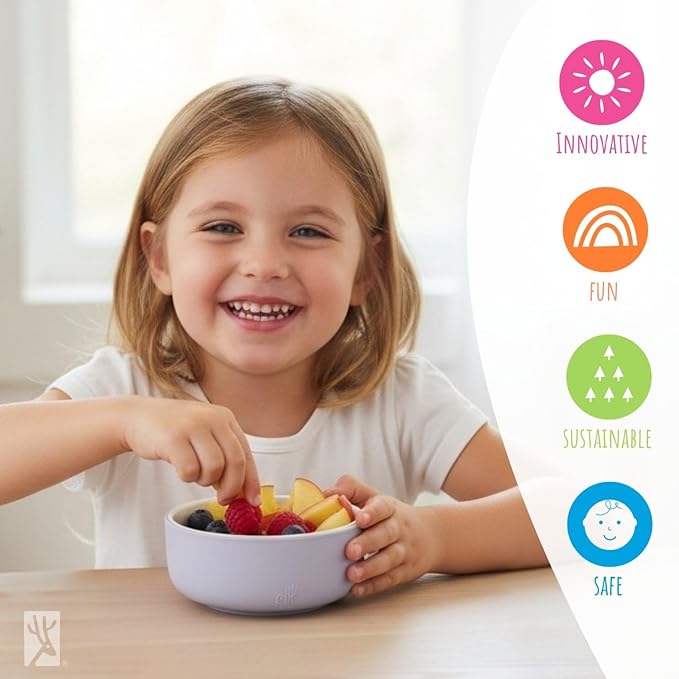 Elk and Friends Kids Porcelain Bowls with Silicone Sleeve + Silicone Lid | Kids/Toddler/Baby Feeding | Microwave & Dishwasher Safe | Non slip | Cereal/Soup/Snack Dishes & Dinnerware