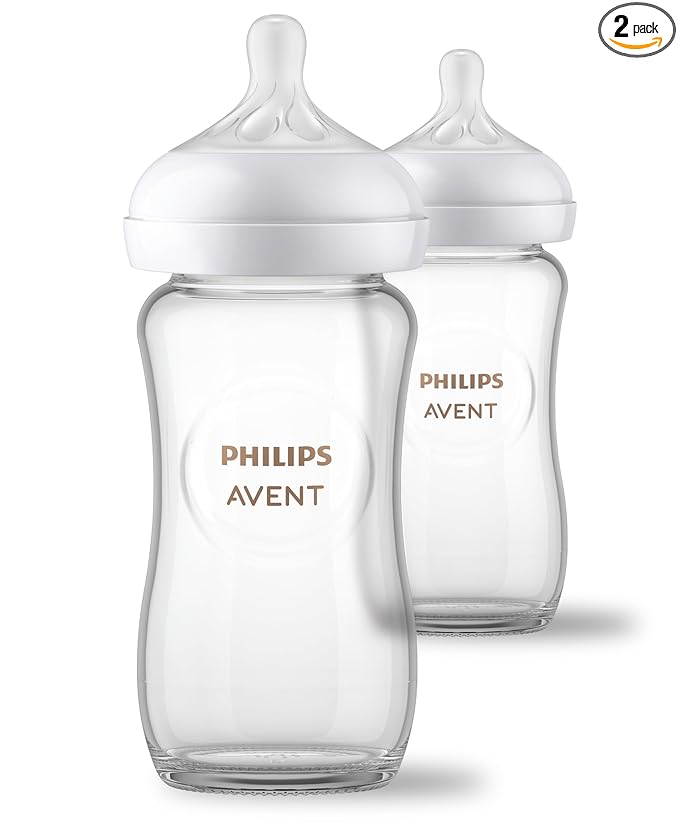 Philips Avent Natural Glass Baby Bottles with Natural Response Nipples (Medium Flow, Flow 3), 8oz, 2-Pack, SCY913/02