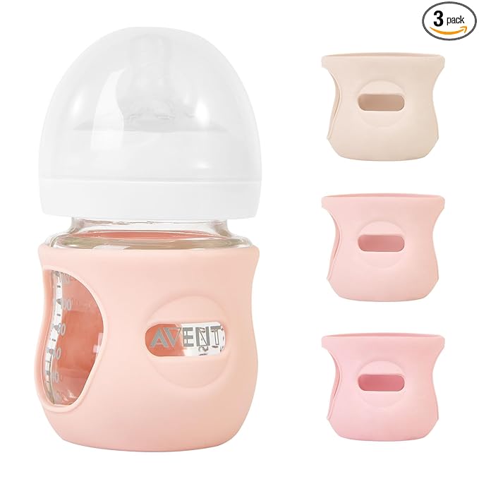 MINMUNJIU 3 Pack Silicone Sleeves for Philips Avent Natural Glass Baby Bottles, Anti Breakage Baby Bottle Holder for Baby Girls, Compatible Philips Avent Glass Natural Baby Bottle, 4 oz