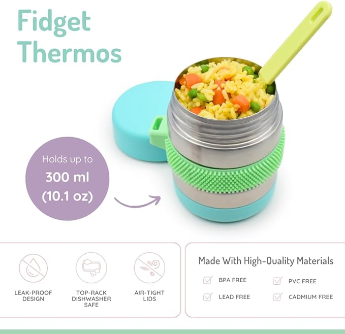 melii Stainless Steel Food Jar, 10.1oz, Double Walled, Vacuum Insulated, Integrated Fork, Airtight & Leakproof, Dishwasher Safe - Blue, Mint, Lime