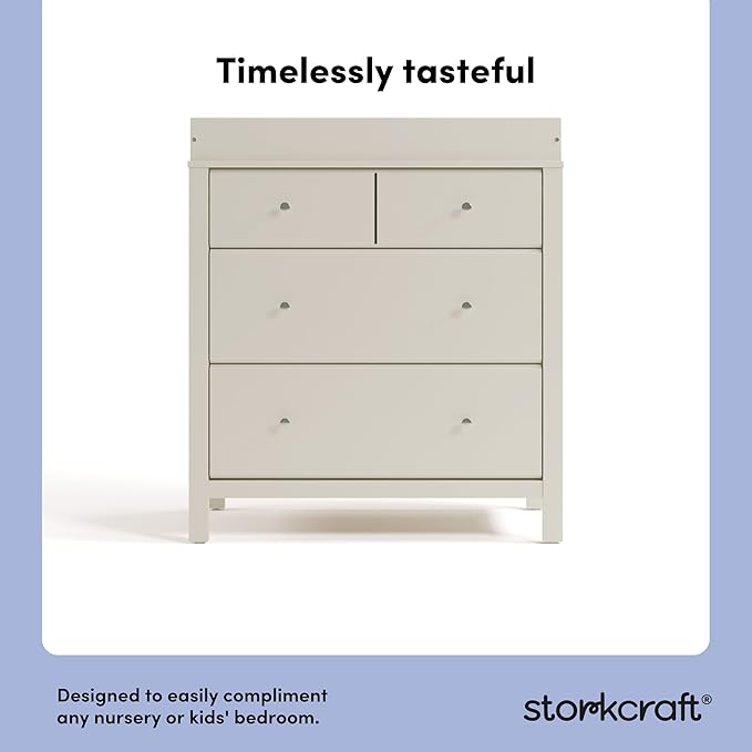 Storkcraft Horizon 3 Drawer Chest with Removable Changing Topper (Frosted Oat) – GREENGUARD Gold Certified Nursery Dresser, Kids’ Storage Chest with Organizer, Durable and Stylish 3-Drawer Design
