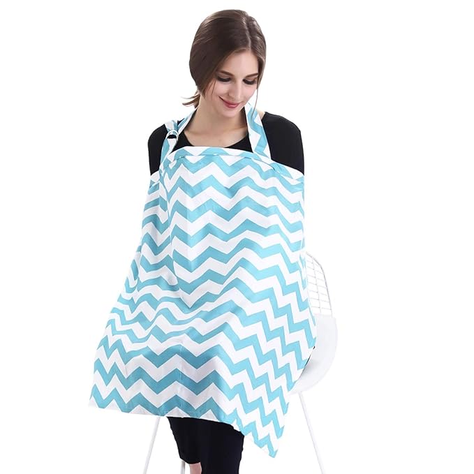 SONARIN Stripes Premium Breastfeeding Nursing Covers,4 in 1 Multifunction,with Storage Bag & Towel Corners,Nursing Scarf,Breathable & Lightweight(Blue)
