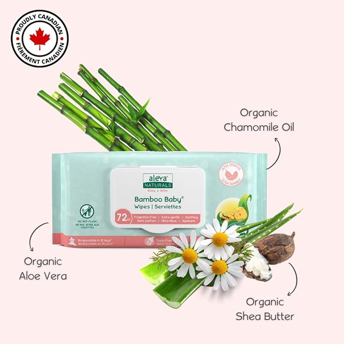 Aleva Naturals Bamboo Baby Sensitive Wipes | Unscented | Extra Strong and Ultra Soft | Natural and Organic Ingredients | Certified Vegan | 6 packs of 72ct - Total of 432ct