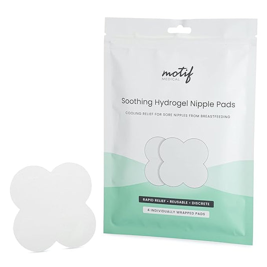 Motif Medical Soothing Hydrogel Nipple Pads for Breastfeeding - Reusable Nursing Pads for Women - Sore & Cracked Nipple Cooling Gel Pads - Breathable, Easy-to-use Nipple Gel Pads (Pack of 4)
