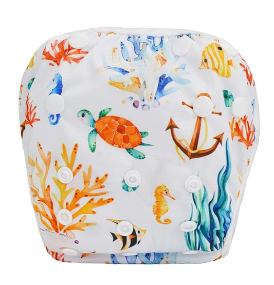 Baby Swim Diaper Nappy Pants Reusable Adjustable 6 Months to 3 Years Old Toddler Large (Large, Scales)