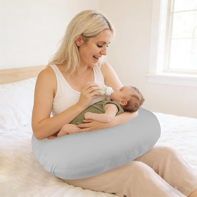 Hooyax Waterproof Nursing Pillow Cover, Stretchy Nursing Covers for New-Designed Breastfeeding Pillows, Adorable Infant Feeding Pillow Slipcover for Baby Boy and Girls (Grey)