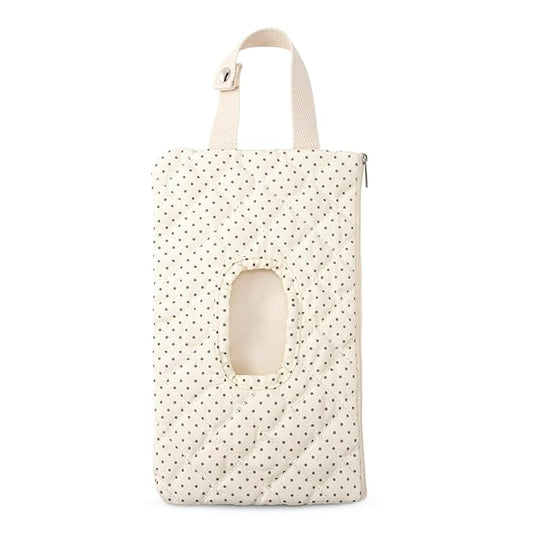 Quilted Baby Diaper and Wipes Pouch Portable Mommy Bag for Stroller Reusable Wipes Pouch with Lanyard for Casual Travel (Polka Dots)
