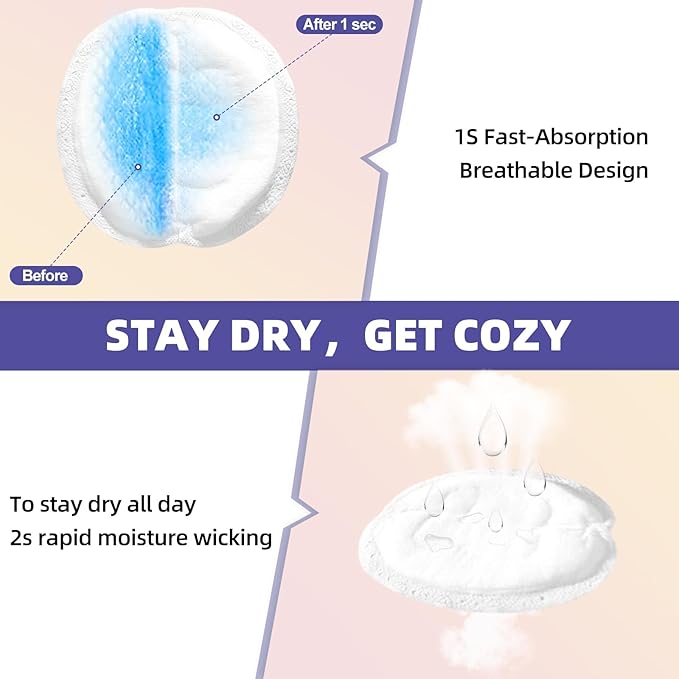 Disposable Nursing Pads, Breast Pads for Leaking Milk 100 Count, 0.04cm Ultra-Thin, Ultra-Absorbent, No Shedding, Individually, Soft & Breathable Nipple Pads Breastfeeding Essentials for Moms