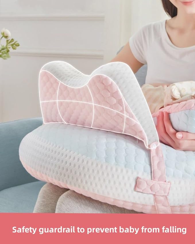 WYXunPlanet Nursing Pillow, Breastfeeding Pillow for Breastfeeding and Bottle Feeding to Reduce Strain on arms and Back, Better Support Baby,Waist Adjustable,Knitted Cotton Cover,Removable, Pink