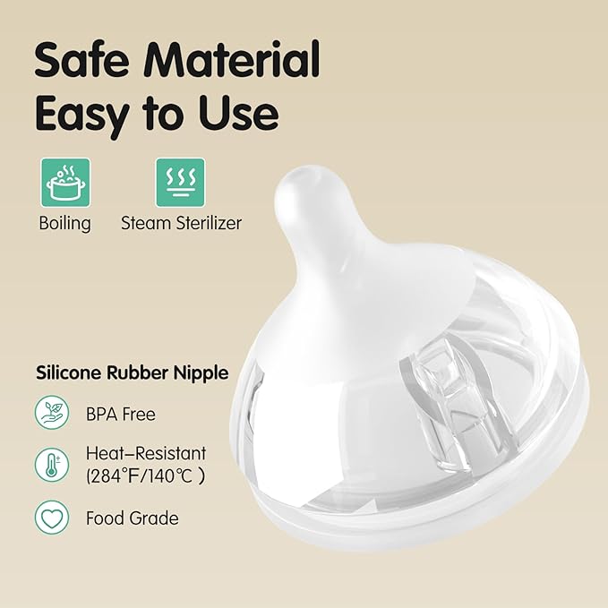 Aynmer Natural Flow Baby Bottle Silicone Nipple，0+ Months, 4 Counts (L)