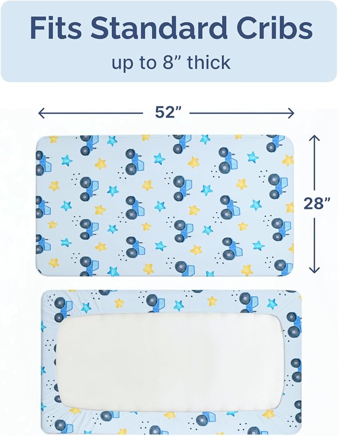 Baby Crib Sheets for Boys & Girls - Pack of 2 Fitted Microfiber Crib Sheets for Standard Crib & Toddler Mattress - Soft, Breathable & Wrinkle Free - Machine Washable, Oeko Tex - 52x28x8in - Night Farm