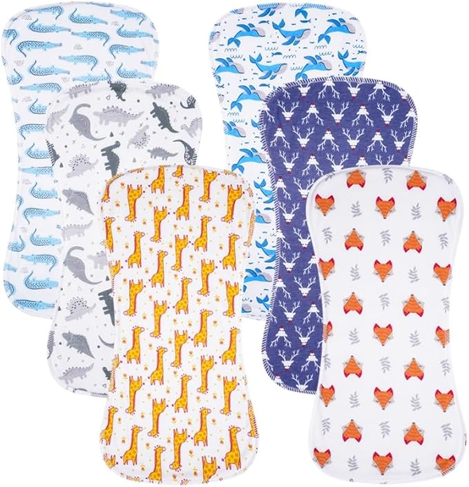 6 Pack Cotton Baby Burp Cloths Extra Absorbent Soft for Baby Boys and Girls (Multi03)