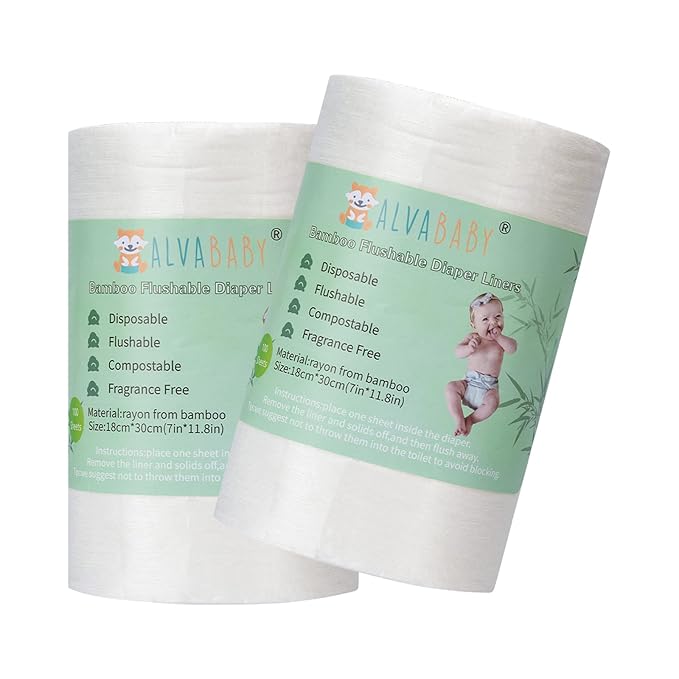 ALVABABY Diaper Liners for Baby Cloth Diaper Flushable Disposable Natural Soft Fragrance Free Chlorine Free 11.8 x 7.1 Inch 1 Roll 400 Sheets