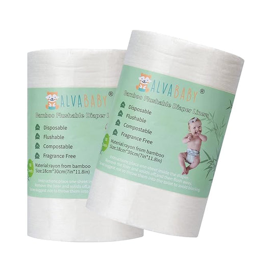 ALVABABY Diaper Liners for Baby Cloth Diaper Flushable Disposable Natural Soft Fragrance Free Chlorine Free 11.8 x 7.1 Inch 1 Roll 400 Sheets