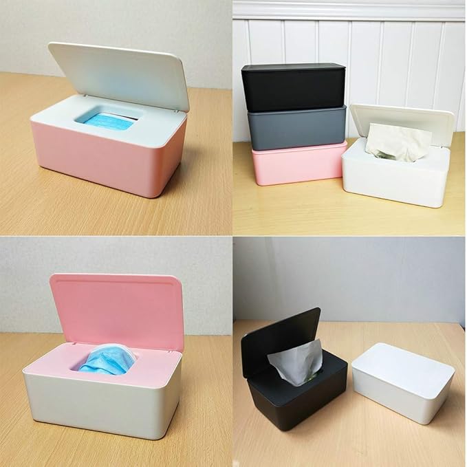 Baby Wipes Dispenser, Baby Wipes Case Holder Keeps Diaper Wipes Fresh Non-Slip Wipe Container Three-Layer Seal Design Prevent Moisture Loss (Black)