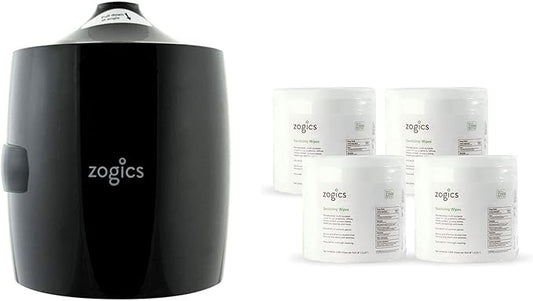Zogics Sanitizing Wipes and Wall Mounted Dispenser – No-Touch Wipes Dispenser, Mounts Easily to Wall for Quick Access to Sanitizing Wet Wipes (4 Pack Sanitizing Wipes included)