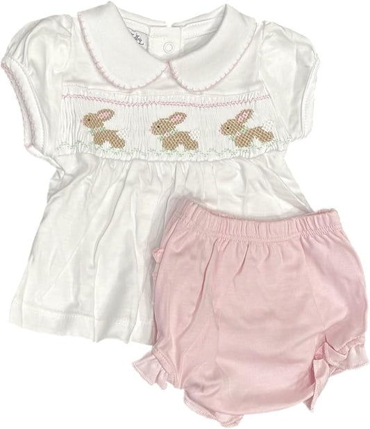 Magnolia Baby Girl Springtime Bunny Classics Smocked Collared Ruffle Diaper Cover Set