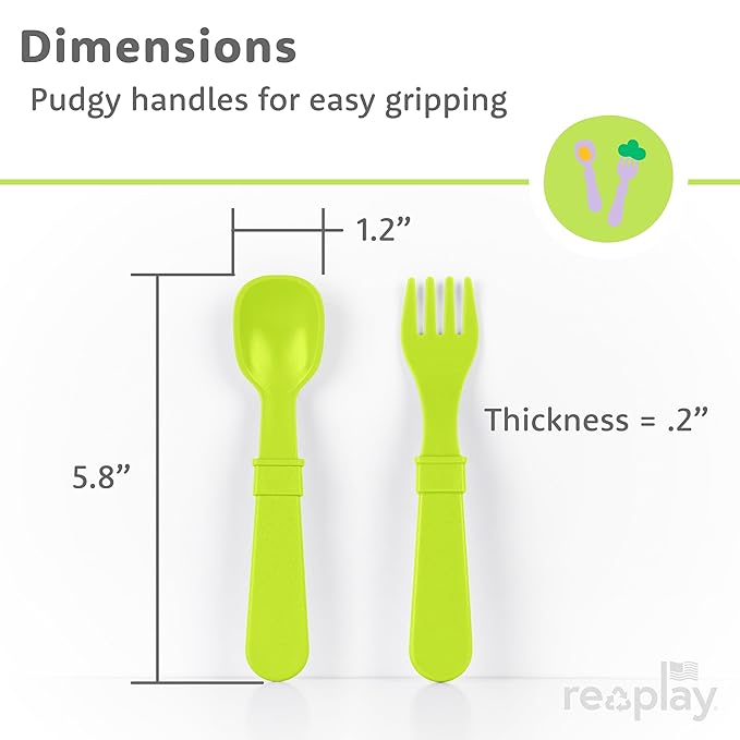 Re-Play Toddler Forks and Spoons Set - 4x4 Utensils Set for Kids - Dishwasher and Microwave Safe - Made in USA - Set of 8-5.8" x 1.2" x 0.2" - Mermaid