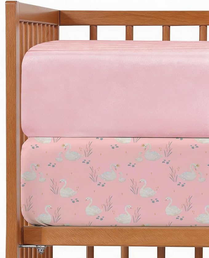 Baby Crib Sheets for Boys & Girls - Pack of 2 Fitted Microfiber Crib Sheets for Standard Crib & Toddler Mattress - Soft, Breathable and Wrinkle Free - Machine Washable - Oeko Tex - 52x28x8in - Swans