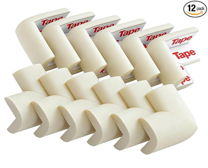 12 Pack Soft Corner Protector Baby Proofing Edge & Corner Guards, Furniture Safety Bumper for Table, Fireplace, Stair, Cabinet, (Beige)