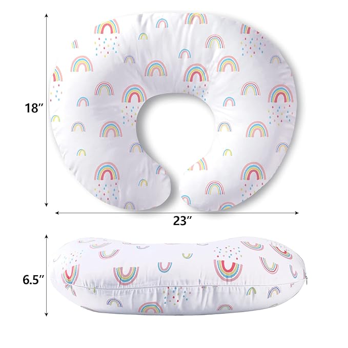Plushii Nursing Pillow for Breastfeeding, Soft and Supportive Breastfeeding Pillow for Mom and Baby, Cute Feeding Pillow with Removable Cover for 0–12 Months, Rainbow World