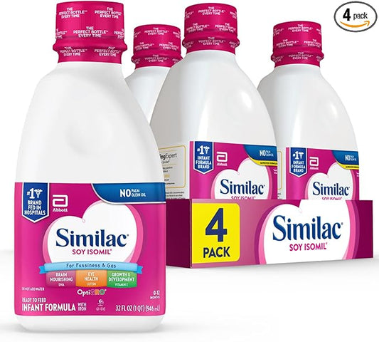 Similac Soy Isomil Infant Formula with Iron, Ready to Feed, 1 Qt (Pack of 4)