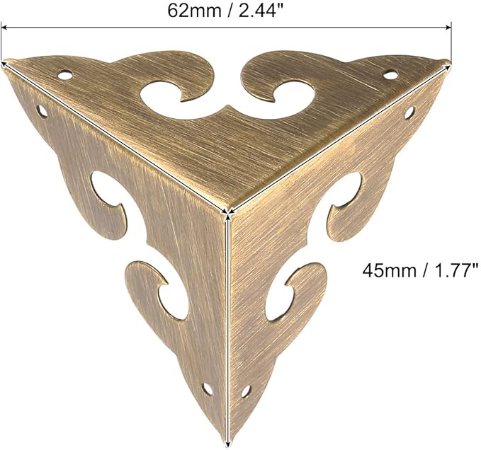 uxcell 6 Pcs Brass Edge Guard, 45mm Decorative Box Corner Cover, Corner Protector, Vintage Stair Dust Corners with Screws, Bronze