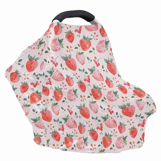 Coldinair Strawberry Baby Car Seat Covers,Soft Stretchy Nursing Cover Breastfeeding Scarff,Infant Stroller Cover for Girls and Boys