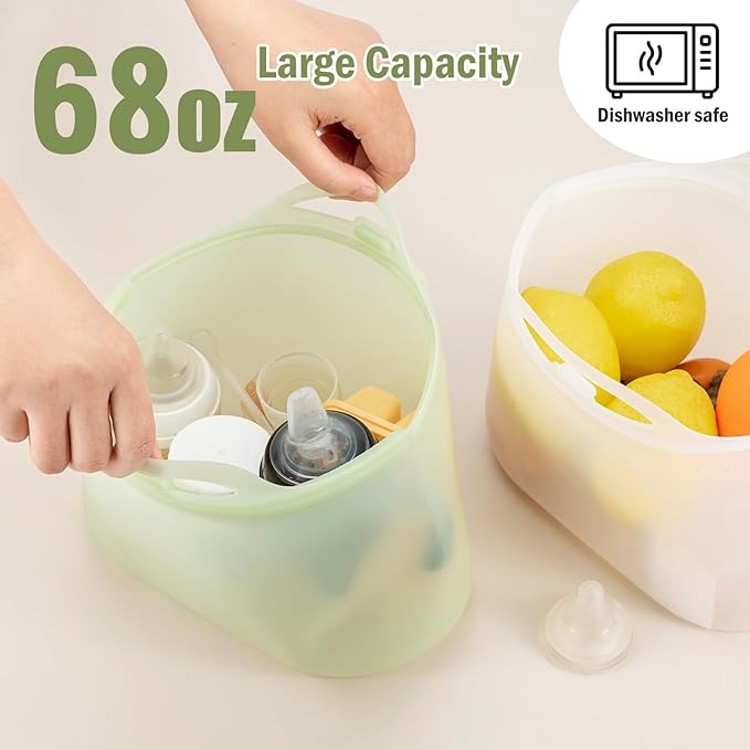 Silicone Travel Bottle Sterilizer Bags | 2000ml Microwave Steam Sterilizer Bags for Baby Bottles, Breast Pump & Pacifiers, Reusable Steam Sterilizing Bags for Travel and Home Use (Clear+Green)