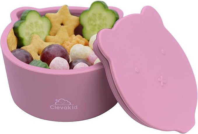 Silicone Snack & Fruits Container – Leakproof Durable and BPA-Free | for Daycare, Preschool, School, and Family Outings – Bear design 130 ML/4.4 OZ (Brownish Pink)