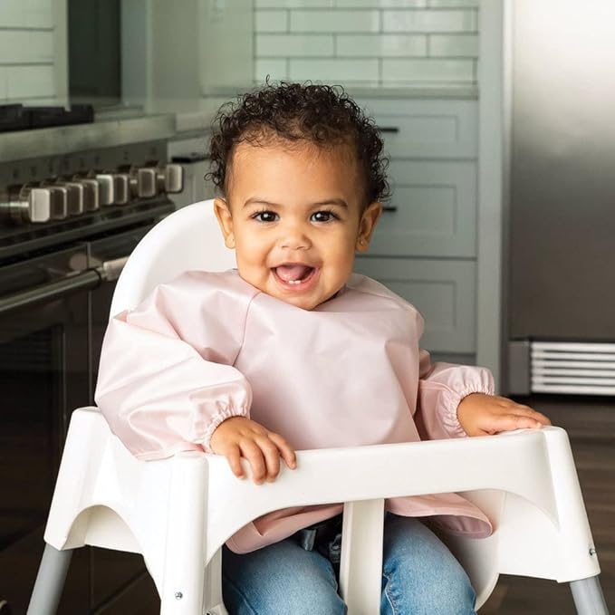 Tiny Twinkle Long Sleeve Bib for Babies & Toddlers | 2-Pack Waterproof Smock Bib for Eating | Machine Washable & Mess-Proof Feeding Essentials | Newborn Shower Gift (Rose Burgundy,6–24M)