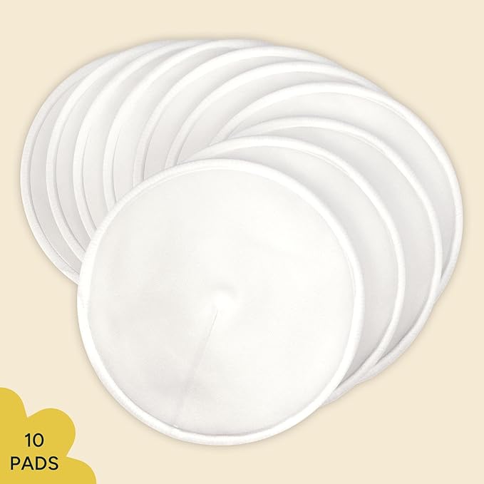 Nintara Baby Reusable Nursing Pads – Soft & Absorbent Breast Pads, Bamboo Viscose Blend, Contoured Fit, Leak-Resistant, Pack of 10 with Laundry Bag